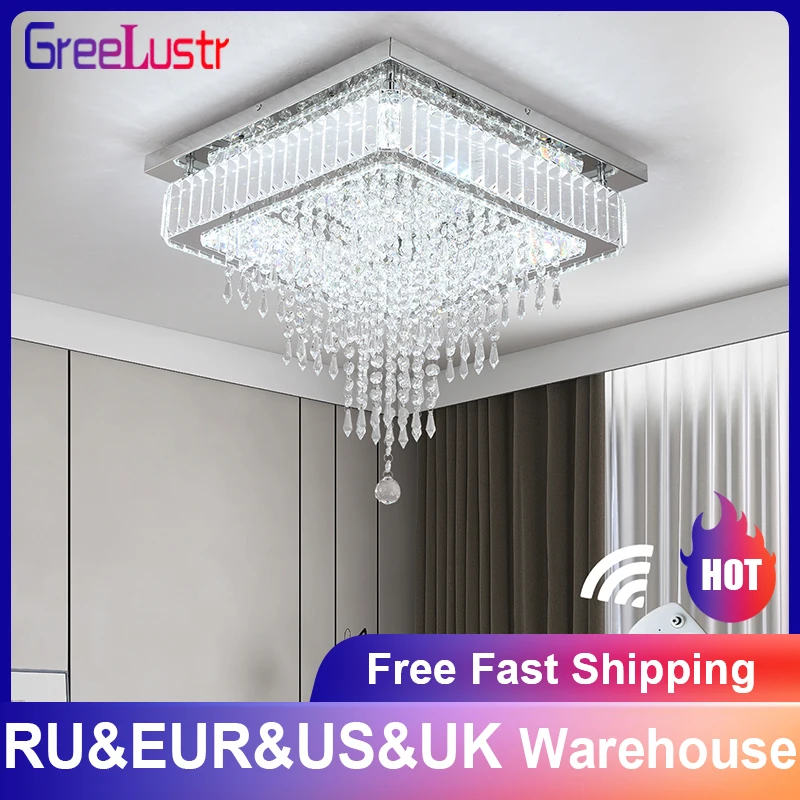 

Luxury Modern Led Chandelier Lamp for Living Room Square Crystal Ceiling Light Fixtures Stainless Steel Modern Home Decor Hangin