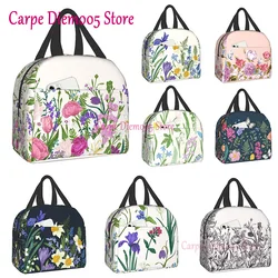 Bolsa de viaje con caja de almuerzo floral, bolsas de almuerzo con aislamiento reutilizable, bolsa de mano bonita para Picnic para hombres y mujeres