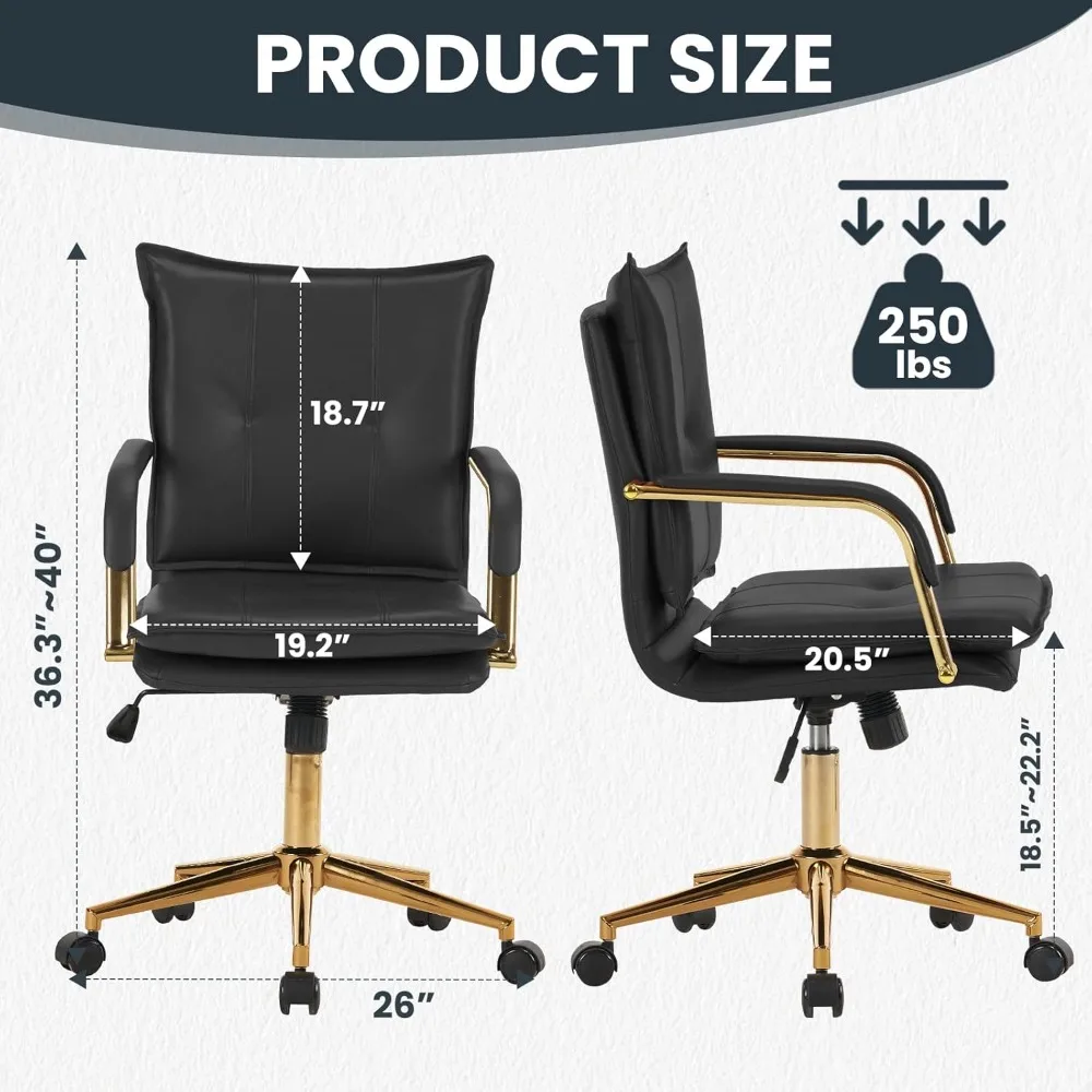 Mid-Back Ergonomic Leather Office Desk Chair, Modern Upholstered Computer Chair, Executive Office Chair with Arms, Swivel