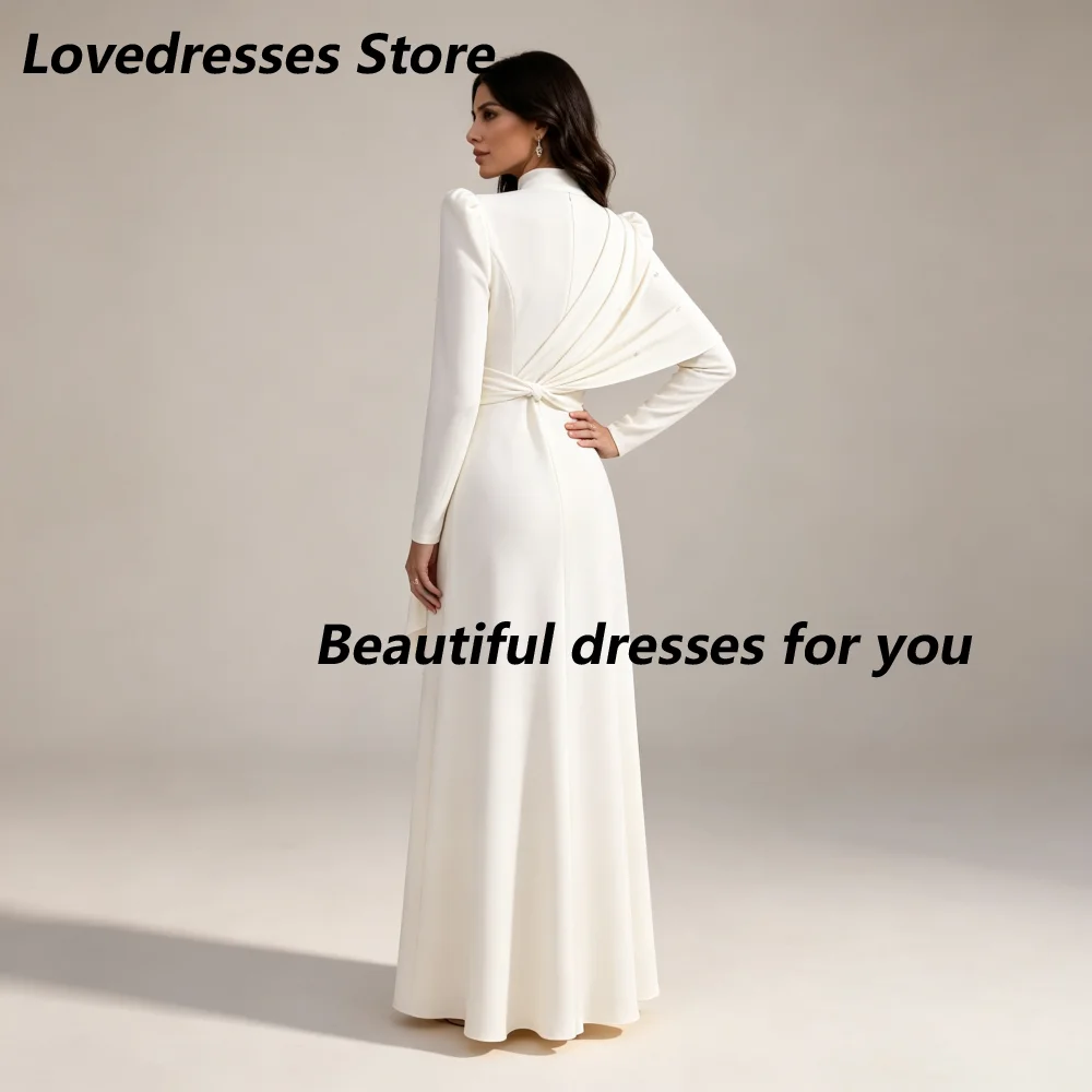 Customized Ivory A Line Mother Of The Bride Gown High Neck Long Sleeve Wrap Rhinestone Embellished Crepe Wedding Formal Dress
