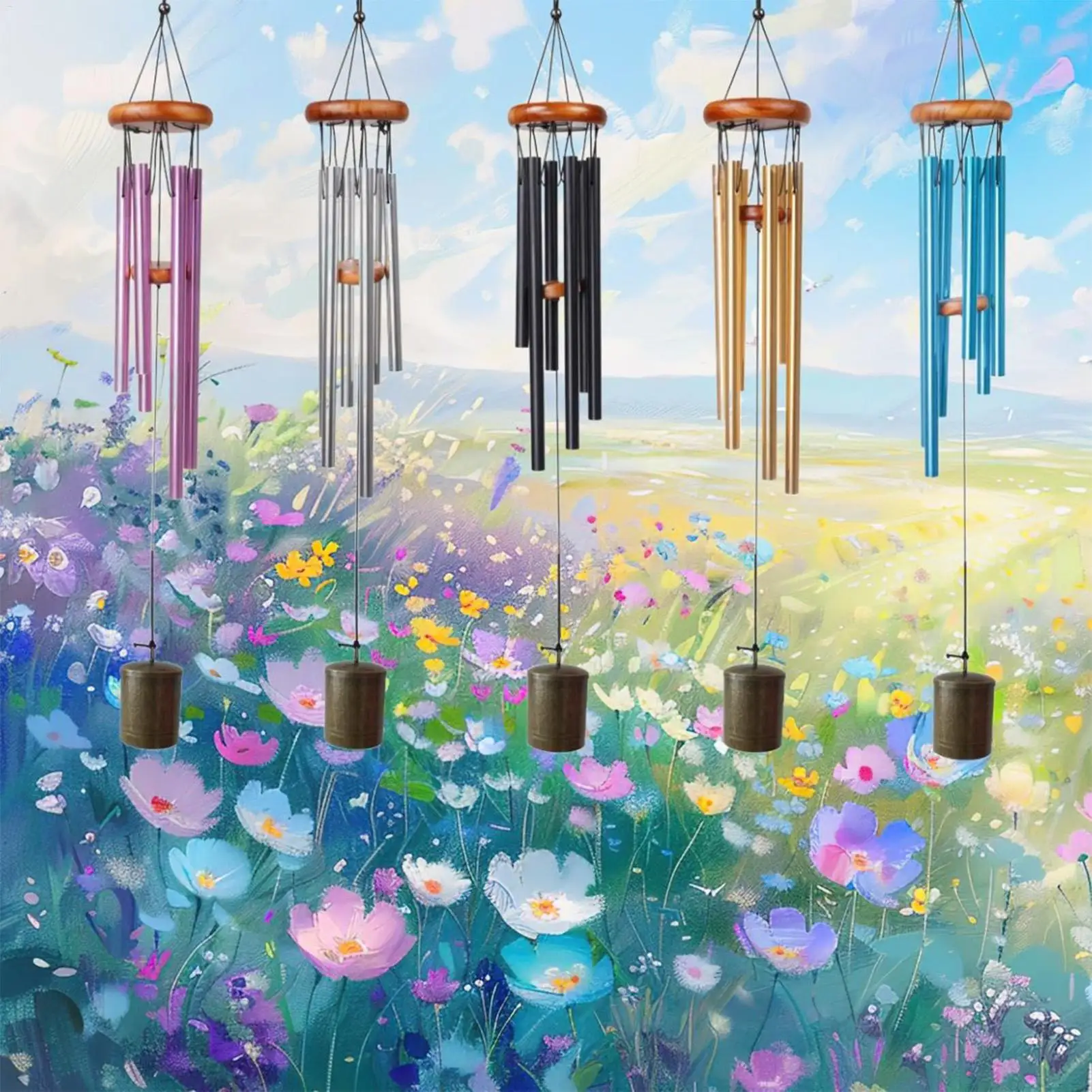 Aluminum Wind Chimes 26 Inches Zen Atmosphere Windchime Aluminum Tubing Retro Hangable Metal Decorations For Yard Garden Balcony
