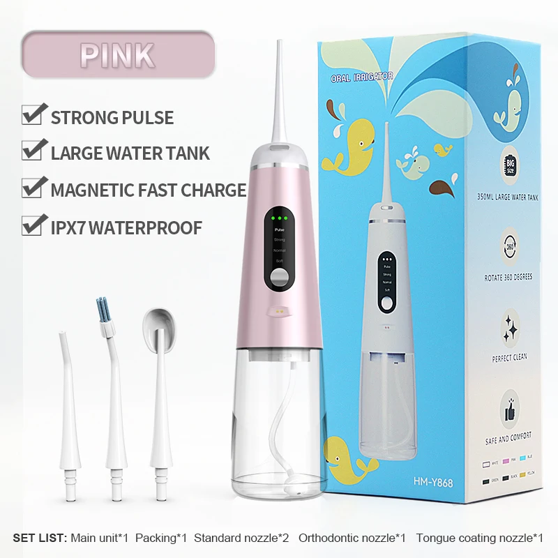 Powerful IPX7  cordless portable oral water irrigator dental flosser with 4  nozzle