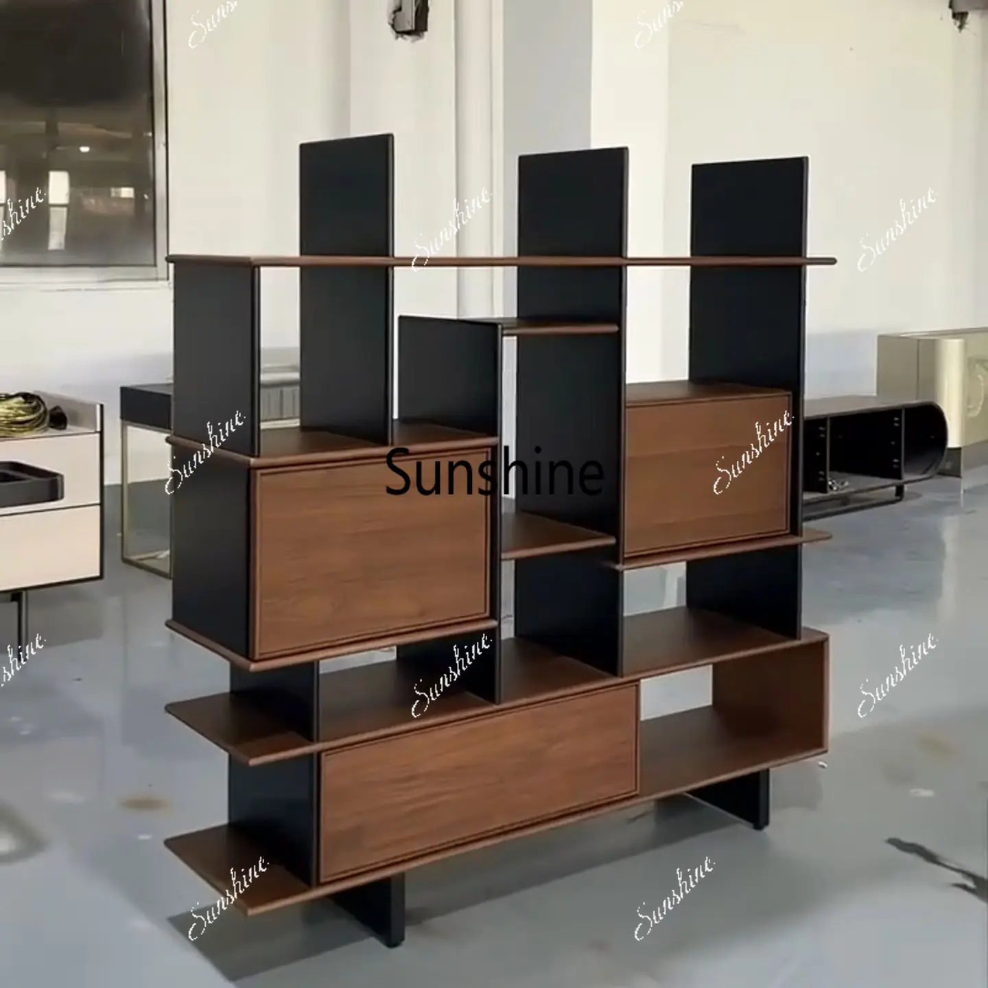

Italian minimalist bookshelf living room modern light luxury shelf solid wood decorative cabinet