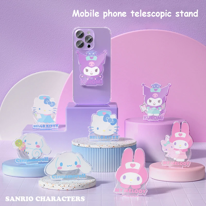 Cute Sanrio Hello Kitty Phone Holder Cartoon Kuromi Cinnamoroll Acrylic Airbag Bracket Accessory Adjustable Acrylic Portable Toy