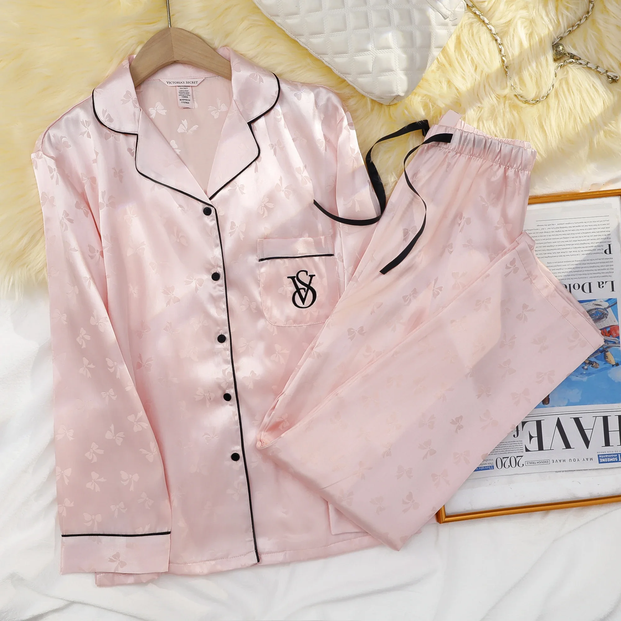 Victoria's Secret Womens Silk Satin Pajamas Set Short Sleeve Shorts Sleepwear Loungewear Soft Breathable Button Down Pyjama Suit