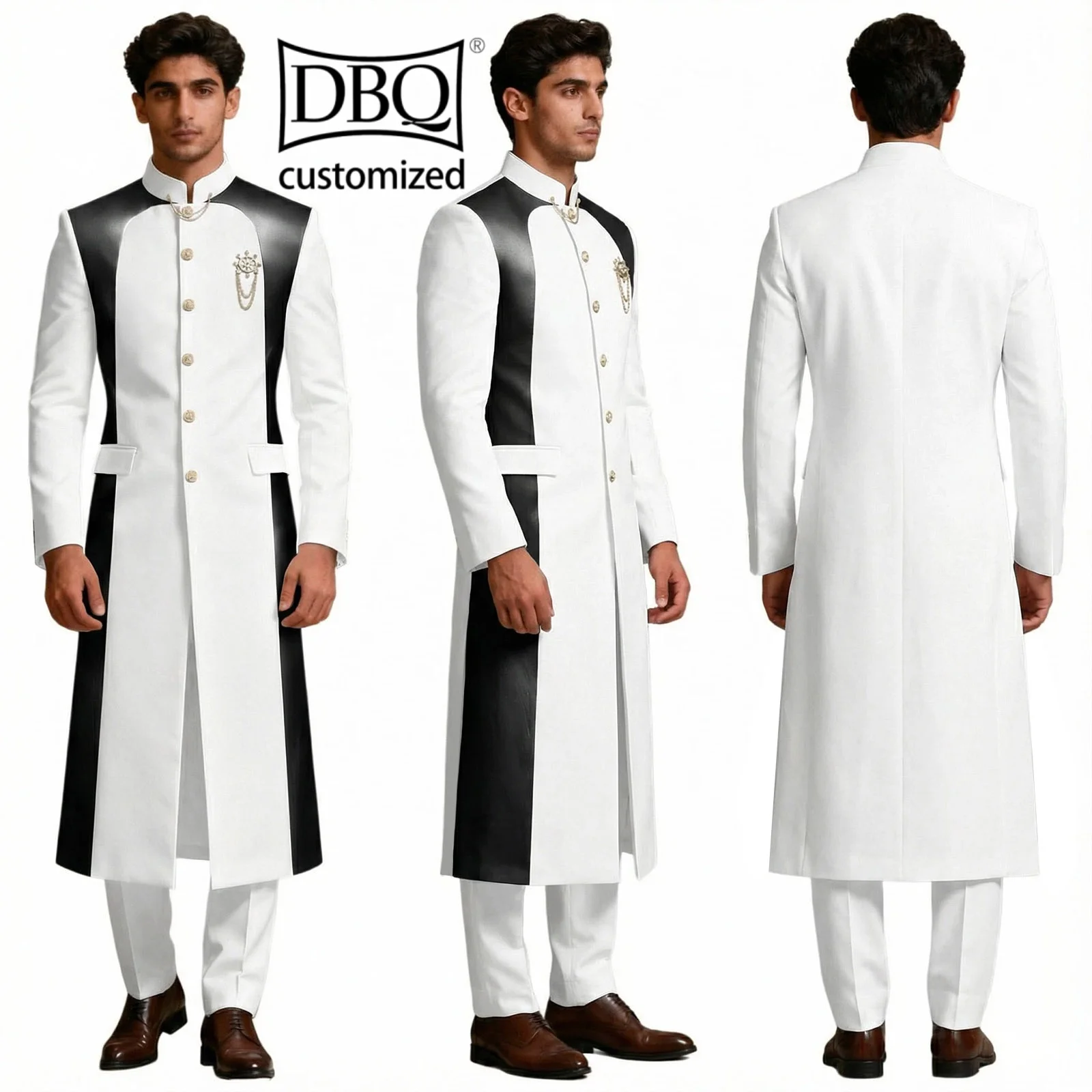 

Мужской африканский костюм DBQ, пошитый на заказ, 2 предмета: однобортный пиджак в стиле пэчворк + зауженные брюки с брошью, формальный стиль BD1130