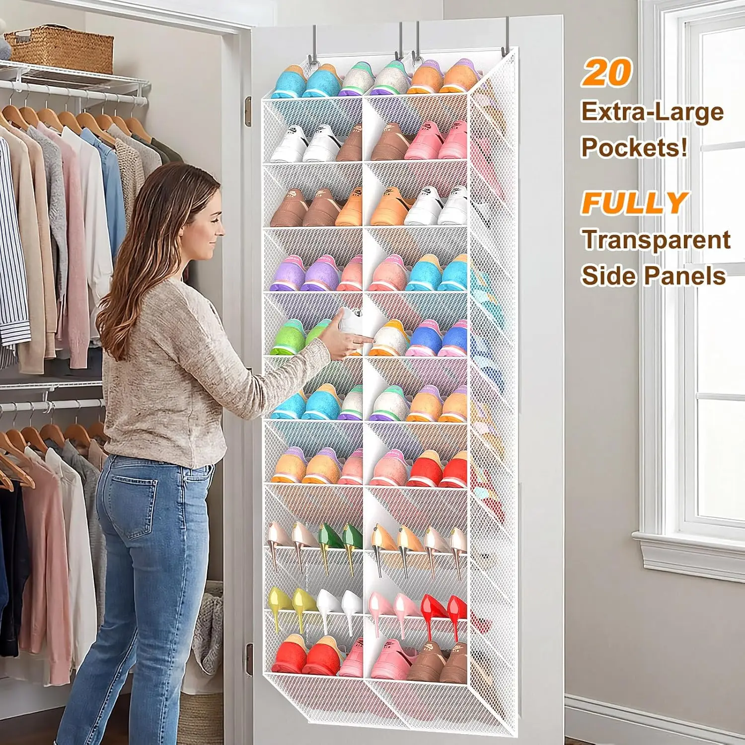 20-30 Pairs Over Door Shoe Organizer, Breathable Hanging Storage, 10-Tier Rack for Sneakers Boots Heels - view 3