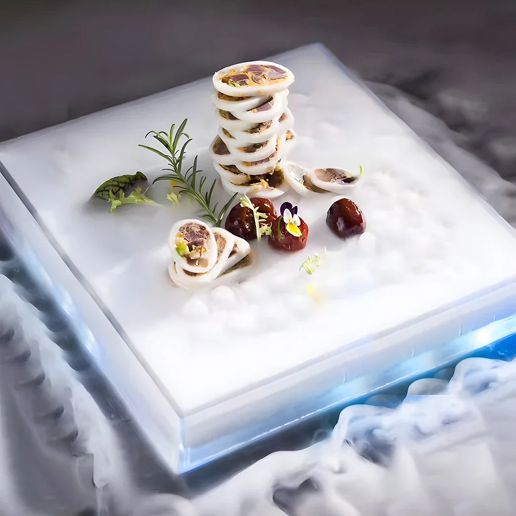 Featured Tableware Liquid Nitrogen Dry Ice Smoking Tableware Acrylic Molecule Food Plate Cold Dish Plate Artistic Cuisine