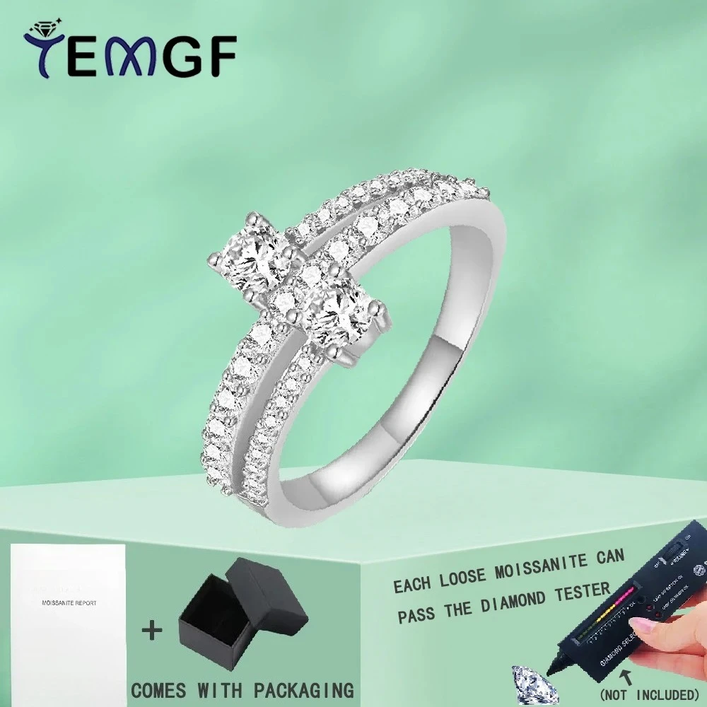

TEMGF Full D Color Moissanite Ring S925 Sterling Silver Fine Jewelry for Women Proposal Engagement Ring GRA Certification