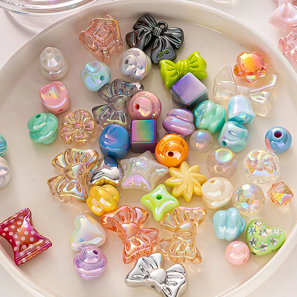 20/50g Random Mix Cute  Acrylic Heart Flower Loose Spacer Bead For DIY Handmade Phone Chains Bracelet Jewelry Making Accessories