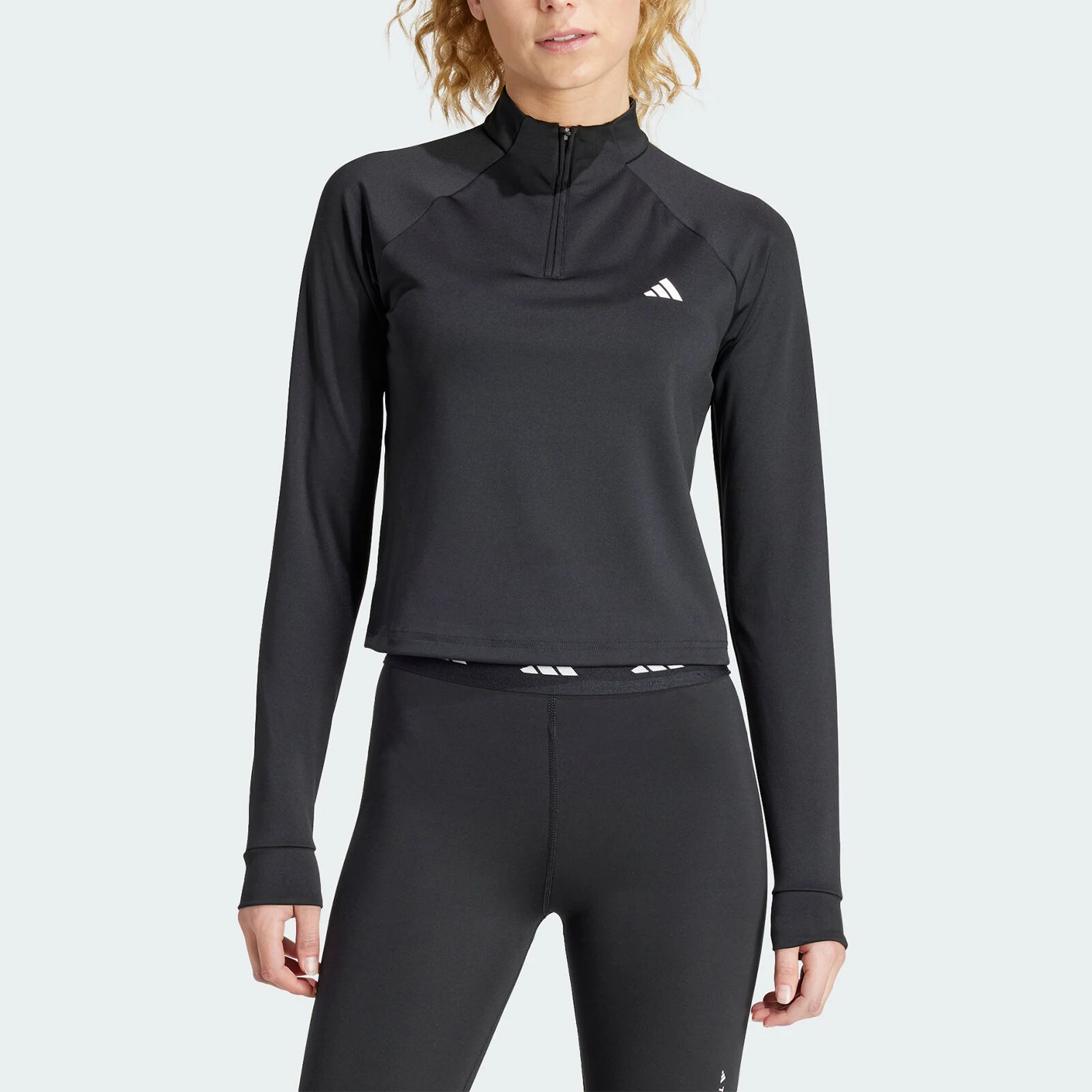 Adidas genuine new women's sports and fitness half zipper long sleeved T-shirt IS4028
