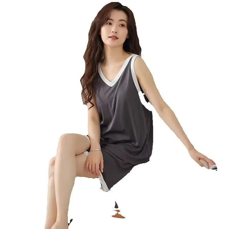 New Summer Women Soft Comfort Sleepwear Set Thin Style with Builtin Chest Cushion Sleeveless Vest Short Fashion Home Clothingset image 5