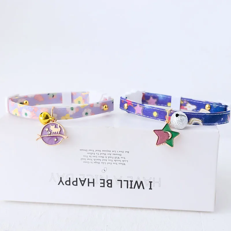 Cute Cat Collar Multicolor Pet Collar Kitten Dog Tie Adjustable Neck Strap Puppy Cat Necklace Star Cat with Bell Pet Accessories