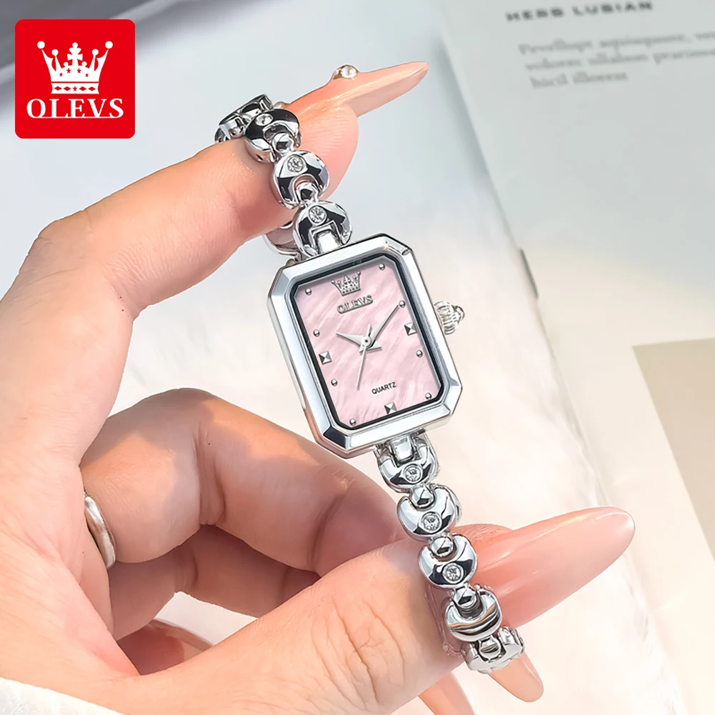 OLEVS 3665 Original Quartz Watch for Women Ultra Thin 6mm Waterproof Square Small Dial Watch Retro Ladies Bracelet Wristwatches