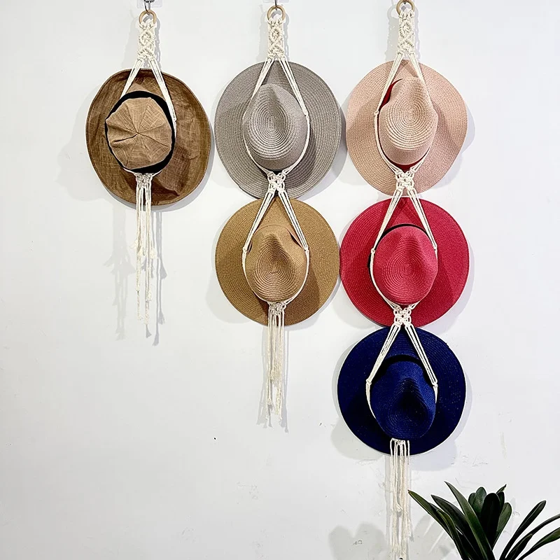 Hand-woven multi-layered wall-mounted storage rack Bohemian Cotton Cotton Hanging Caps Holde