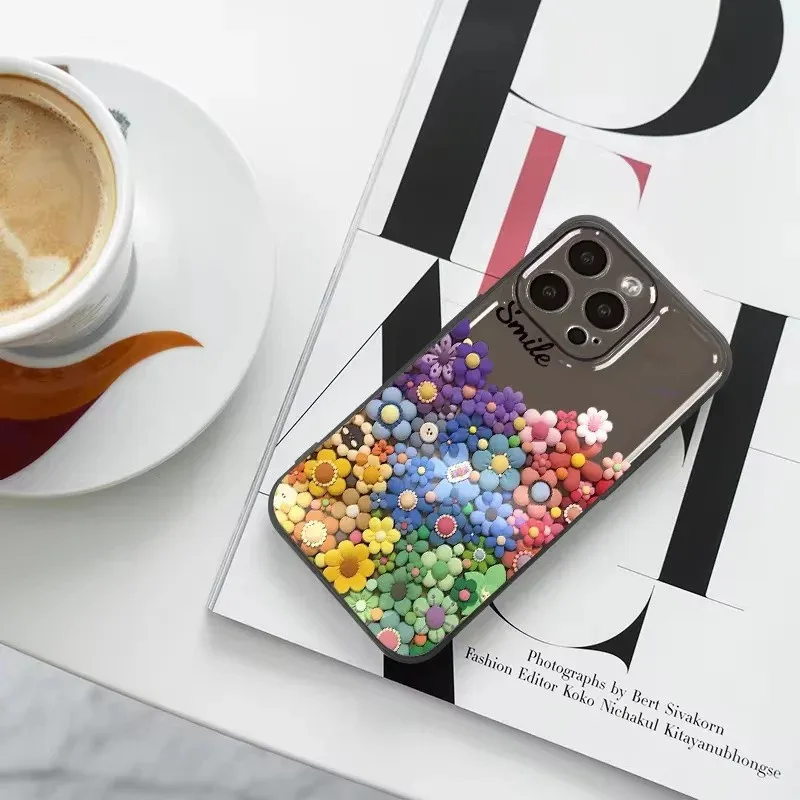 Phone Case For iPhone 16 15 Pro Max 14 13 12 11 XS X XR 7 8 Plus SE2 3  Ins Colorful Sunflower Sky  Pattern Transparent Cover