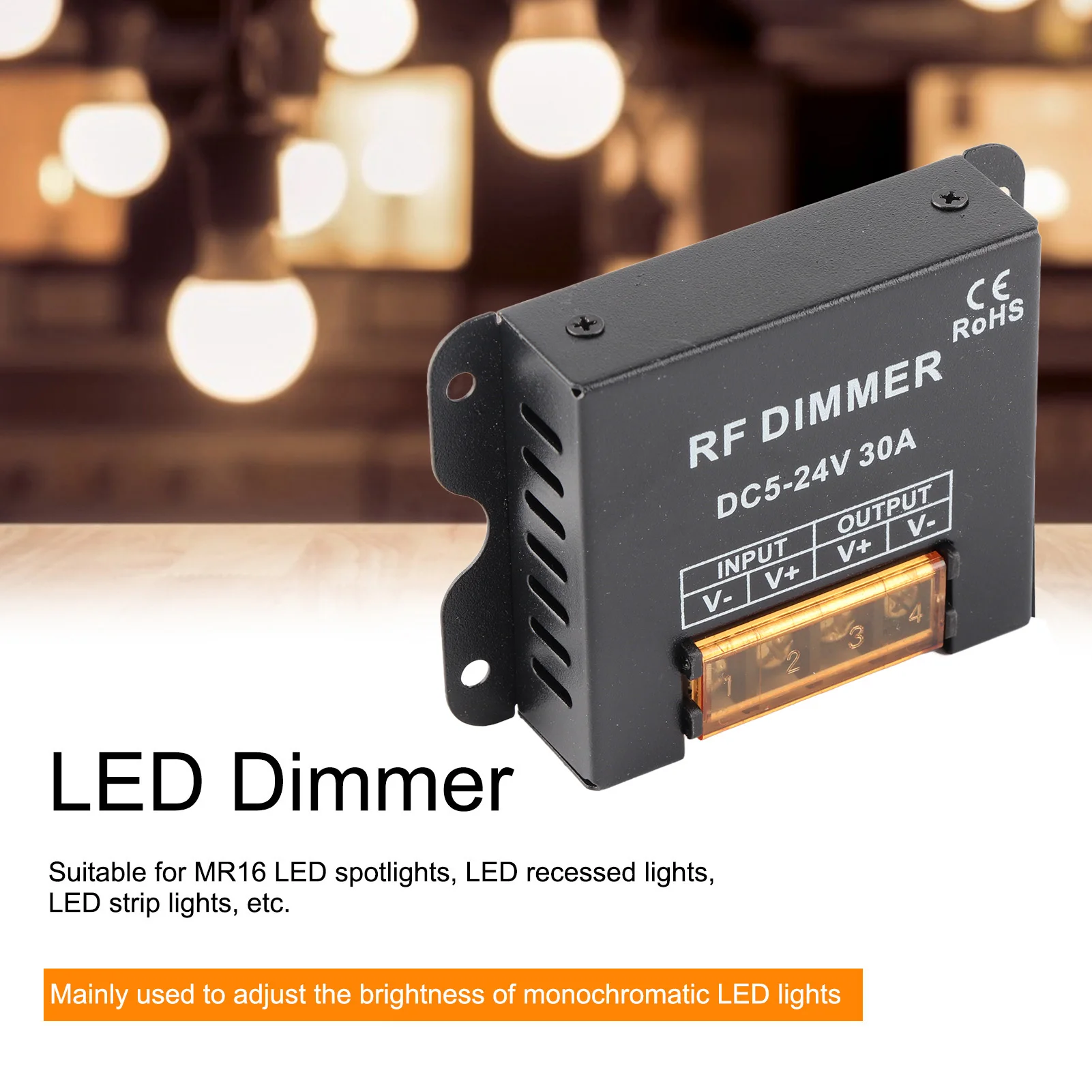 

LED Single Color Dimmer Controller 3 Keys RF Large Power Cordless Remote Control