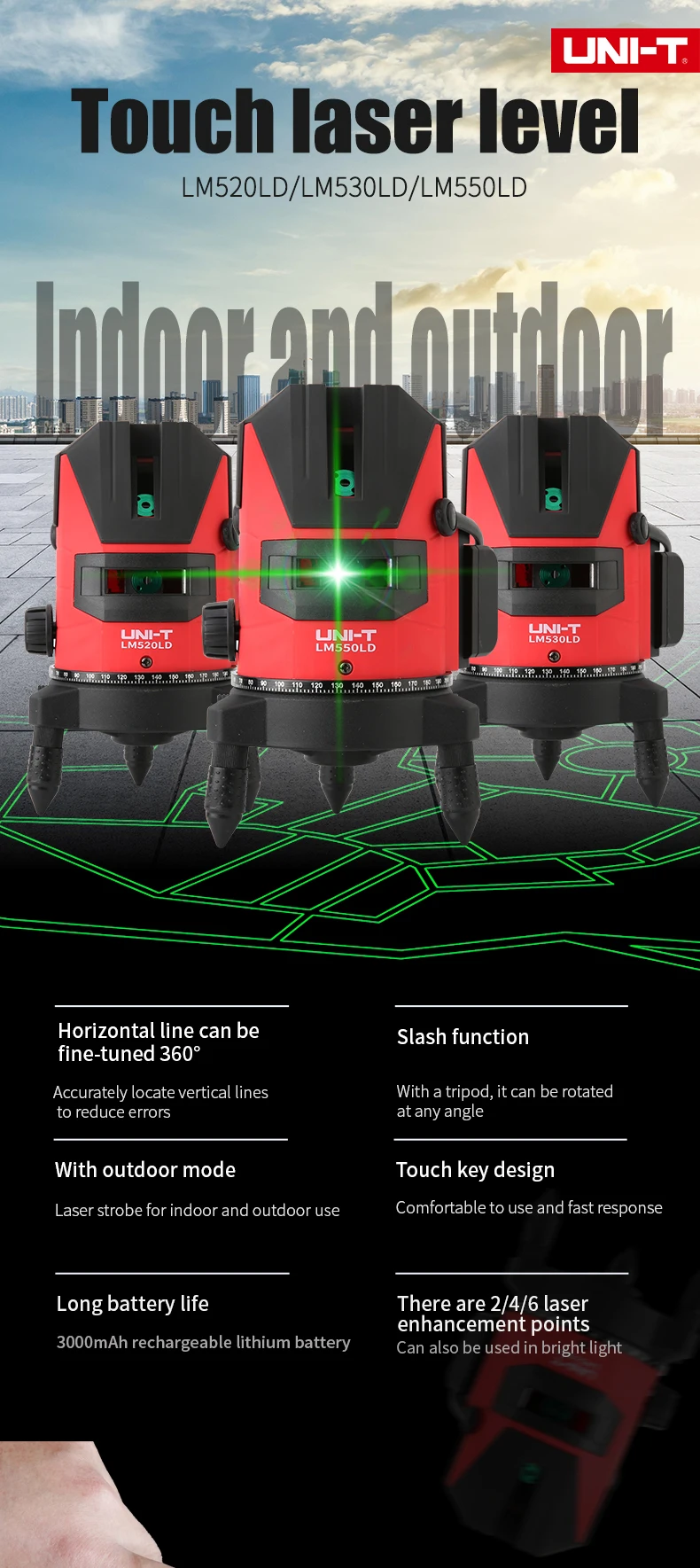 Niveau Laser Uni-T LM520 Croisé 50 M - Auto-nivellement Intérieur/extérieur