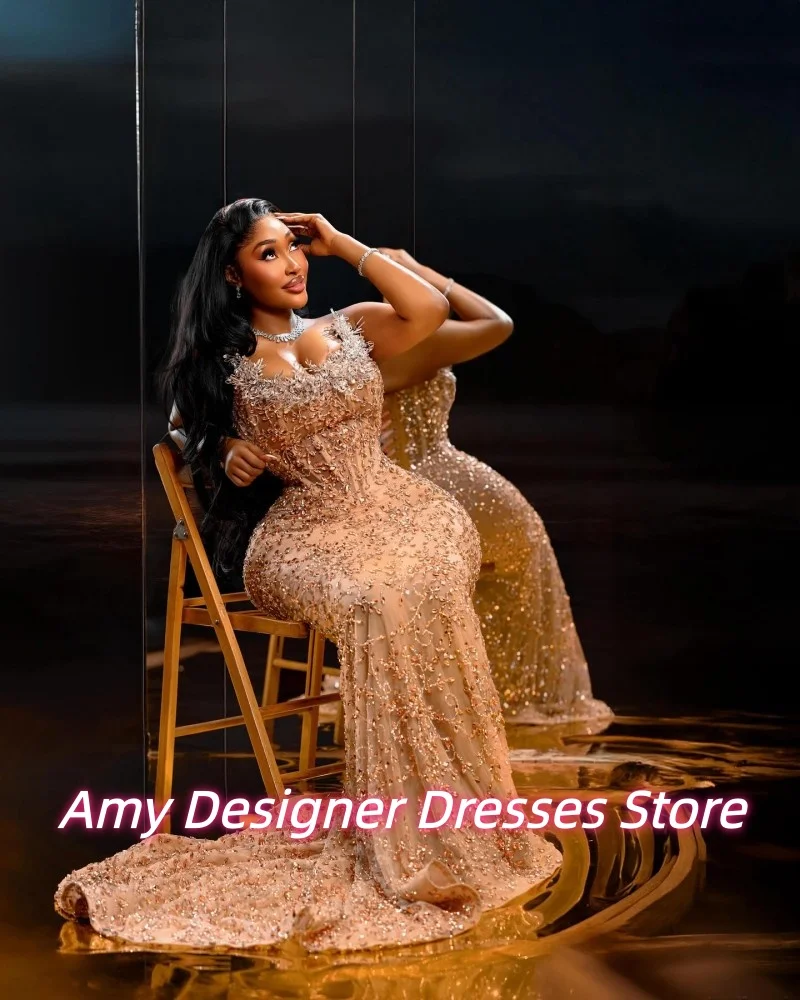 Anmutiges Perlenapplikations-Abendkleid für afrikanische Frauen, lange Hochzeits-Party-Kleider, Vestido De Festa, individuelle Ballkleider