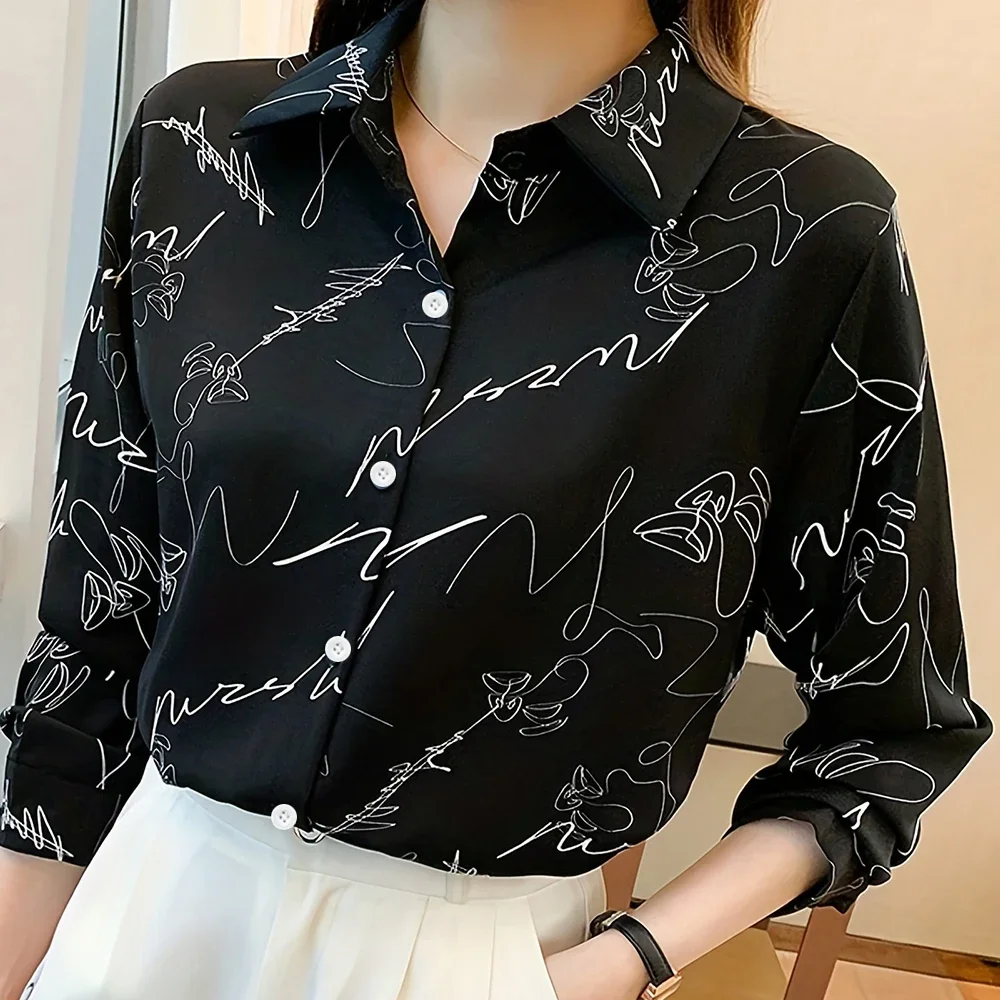 قميص نسائي بسيط، قميص مطبوع بأكمام طويلة، قميص هاواي للعطلات، قميص كاجوال، فستان سهرة أنيق للنساء #2