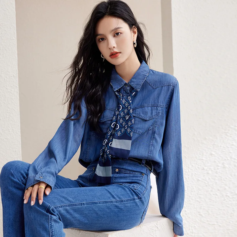 Chemise en Denim pour femmes, nouvelle mode printemps et automne 2022, poches, Tops décontractés, chemisiers kadin bluzlari