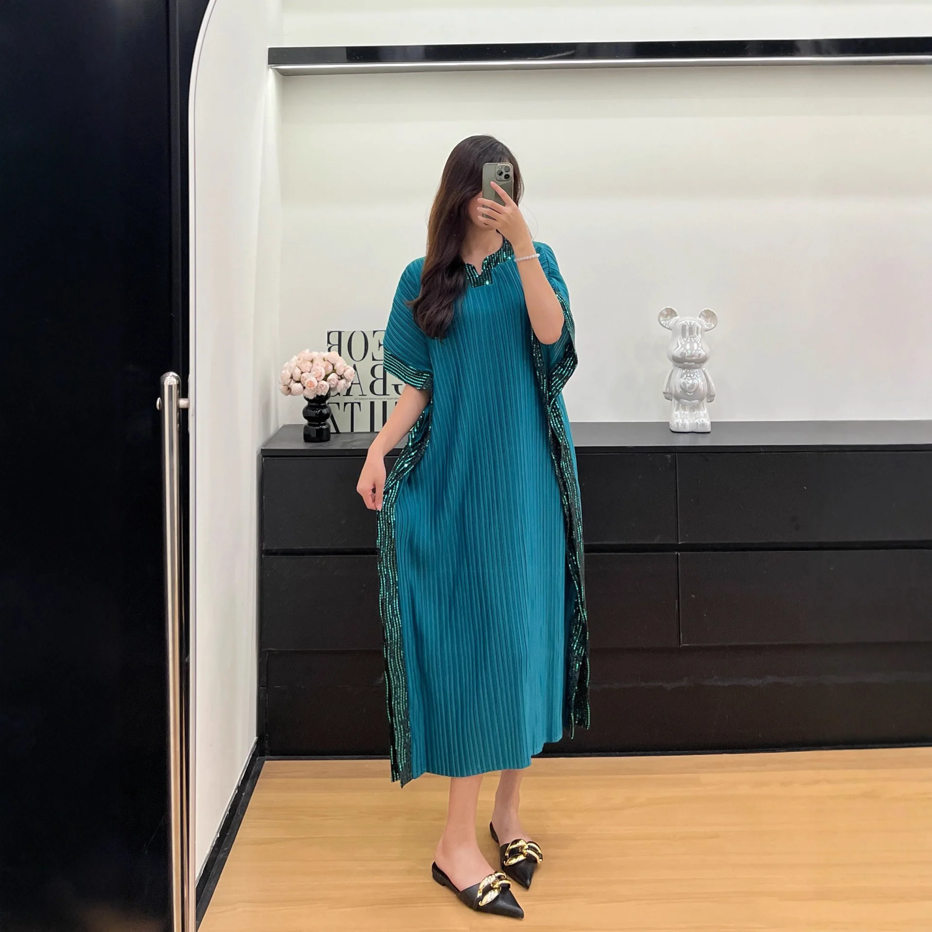 ALSEY 三宅無地ルーズ薄い無地プリーツ女性のドレス 2025 夏のファッションカジュアル百デザインセンススカート