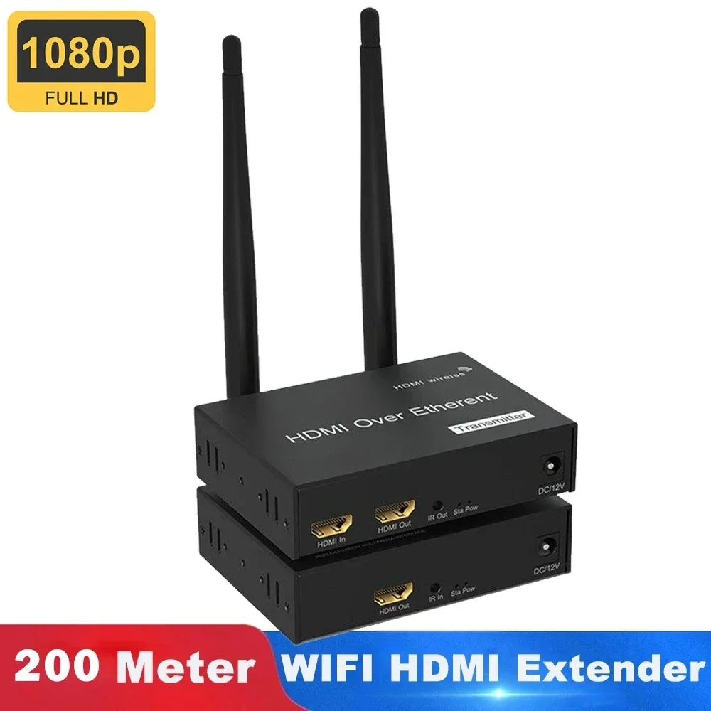 Wireless HDMI Extender 200M 1080P WiFi HDMI Video Transmit Support 1 TX to Multi RX with Loop for Laptop PC TV Monitor Projector