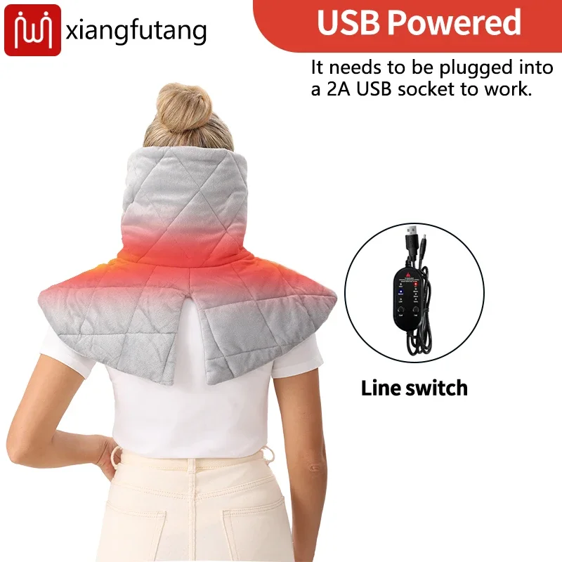 Scialle riscaldato grigio Avvolgente per il collo Materiale morbido in peluche 3 livelli di riscaldamento Lenisce la rigidità del collo Dolore Calore invernale all'aperto Unisex