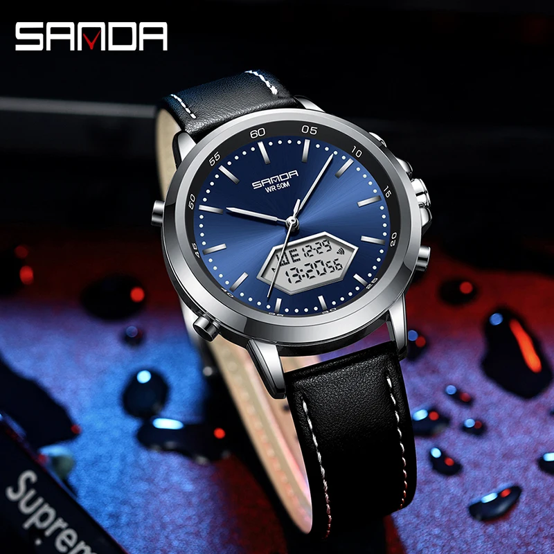 2023 Fashion Sanda Top Brand Sport Men Small Dial Boys Girls Students Led Digital Military Waterproof Dual Display Wrist Watches