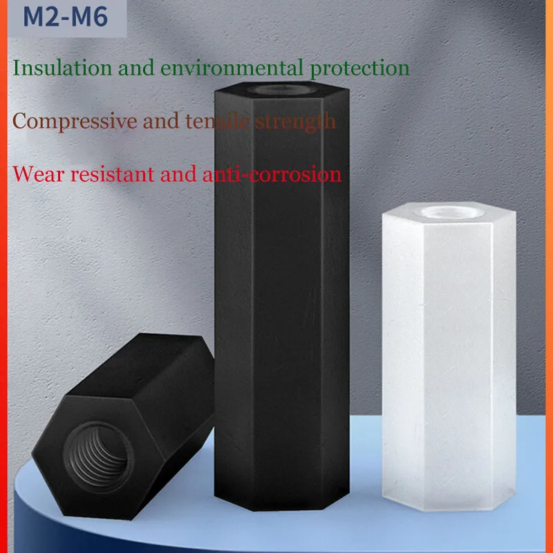 

Hexagonal Double Threaded Nylon Column Flat Head Isolation Column M2.5 M3 M4 White Black Plastic Support Column Spacing Column