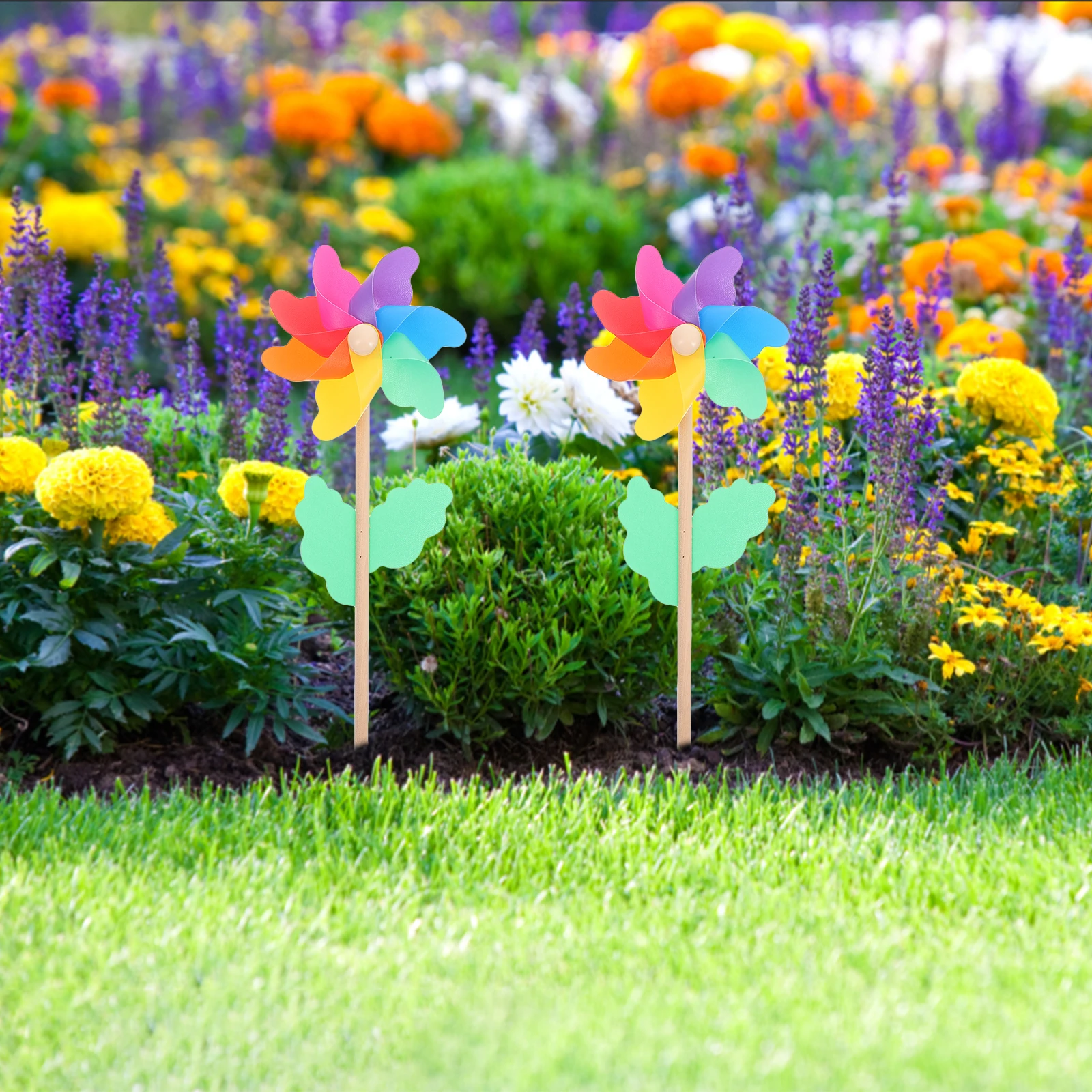 

5pcs Garden Decor Rainbow Pinwheel Kids Wind Outdoor Lawn Adornment Colorful Party Favors Garden Balcony Decor