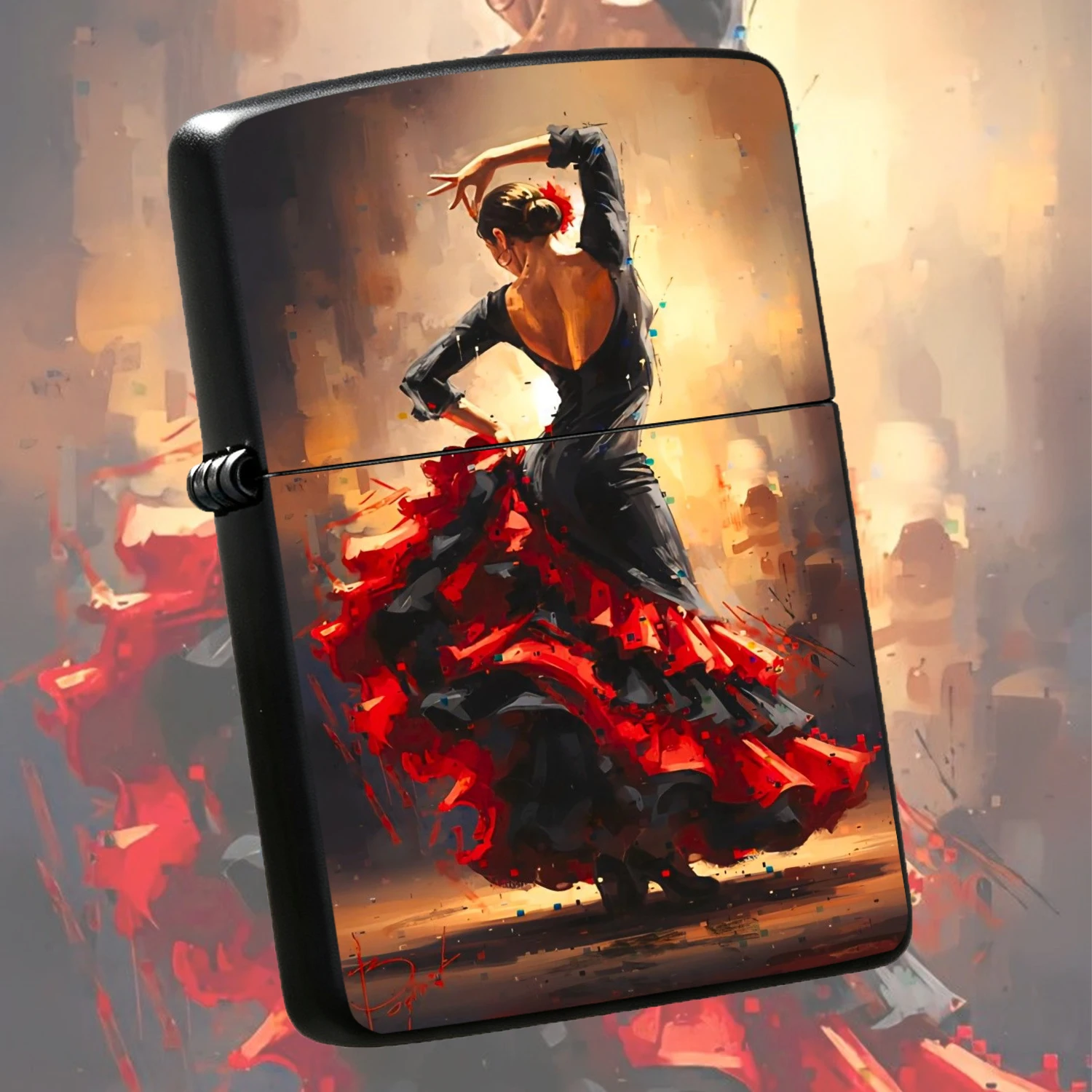Encendedor con estampado artístico de bailarina de flamenco, accesorio decorativo de estilo pintura al óleo vintage, herramienta práctica y portátil para el uso diario, un exquisito complemento para cualquier ocasión, ideal para regalar y para coleccionar, con un diseño de bailarina de flamenco que crea un ambiente cálido y acogedor en el escritorio.