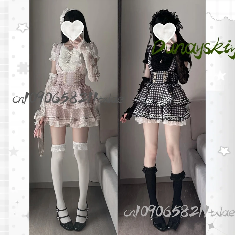 

Японский Jirai Kei для девочек, колледж, сладкая любовь, топ с бантом, тысяча птиц, сетка, юбка с высокой талией, комплект, костюмы для косплея на Хэллоуин