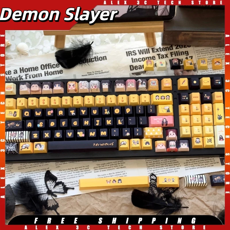 

Demon Slayer Mechanical Keyboard Keycaps 128 keys PBT Keycap Anime Theme Customized Gaming Keyboard Keycaps Pc Gamer Accessories
