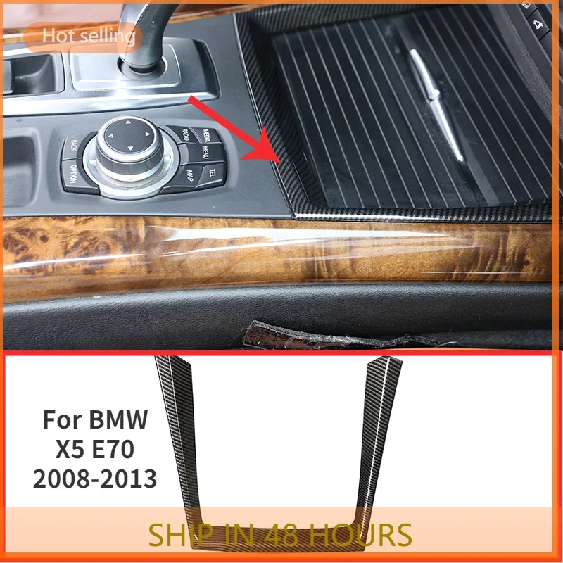 

Автомобильные аксессуары для BMW X5 E70 2008-2013, автомобильная центральная консоль из углеродного волокна и АБС, декоративная подставка для чашки, полоса, отделка, 1 шт.