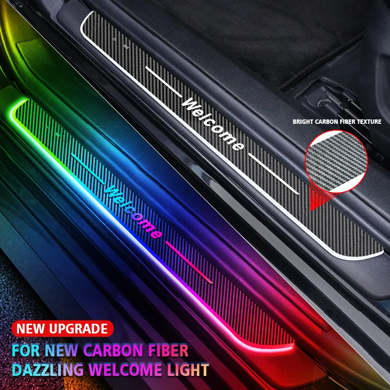 

Carbon fiber Car Door Sill Light Threshold Lamp Customized Logo Power Moving LED Illuminated Welcome Pedal Scuff Plate Pedal