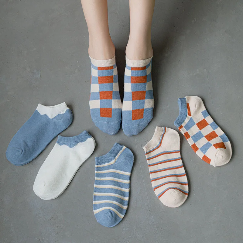 6 Pairs of High Quality Spring/Summer Short Women\'s Socks Cute Animal Striped Cotton and Ankle Breathable Kawaii Girls Socks