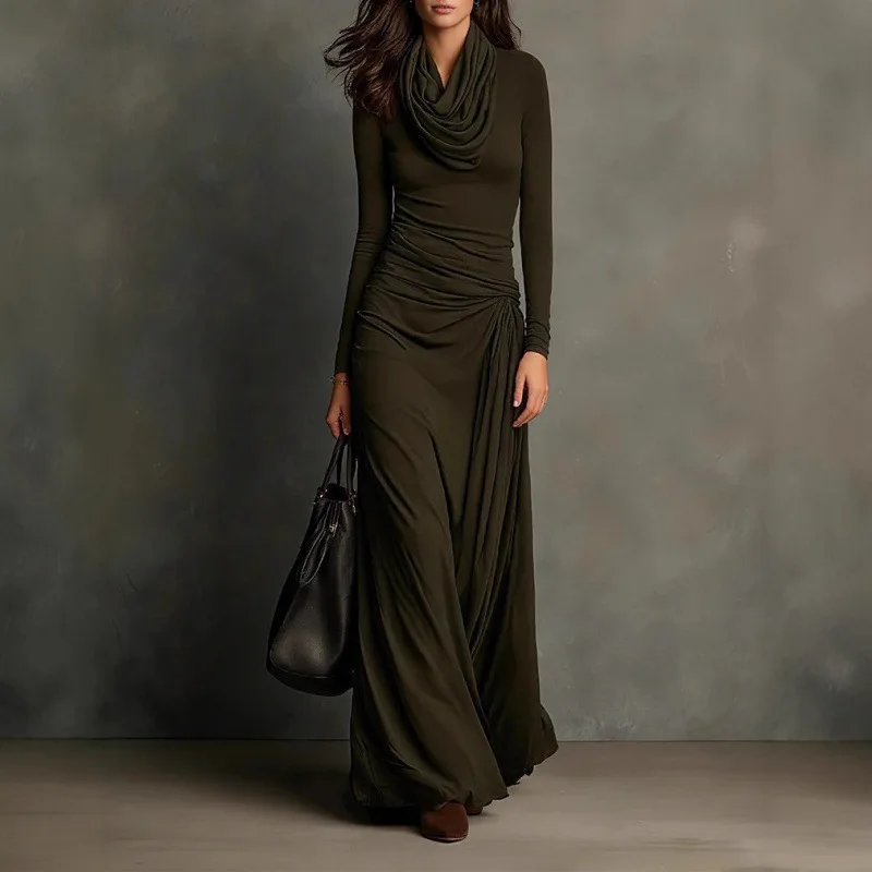 Autumn Round Neck Solid Sexy Slim Maxi Dress Women Elegant Fashion Long Sleeve Party Dress 2026 Casual Holiday Ladies Dresses