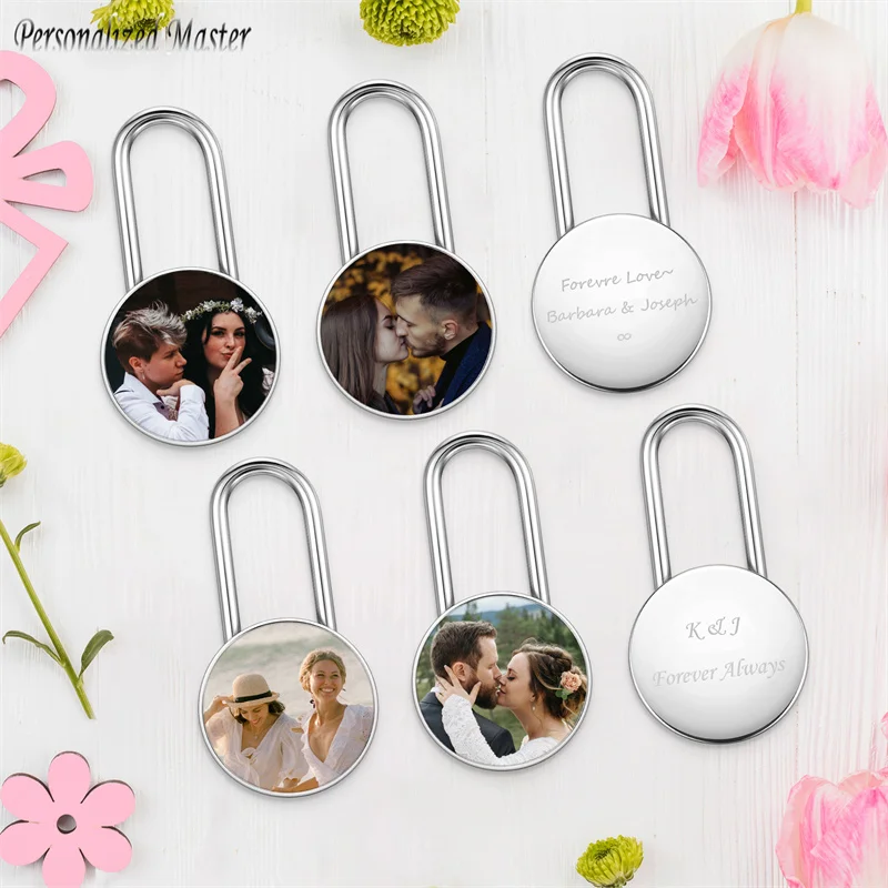 Personalized Master Custom Photo Lock Engraved Picture Text Love Padlock W/ Key for Lover Friends Birthday Valentine\'s Day Gift