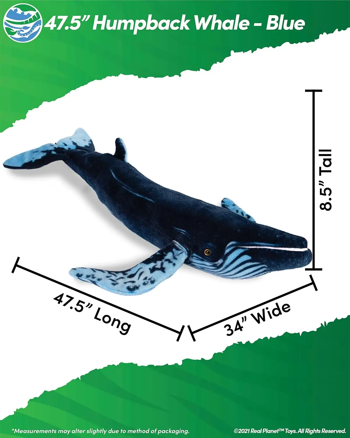 Realistic Large Humpback Whale Stuffed Animal Plush Toy, Ocean Whale Plushie for Kids of All Ages, Christmas and Birthday Gift, 24 Inches High x 47.5 Inches Long