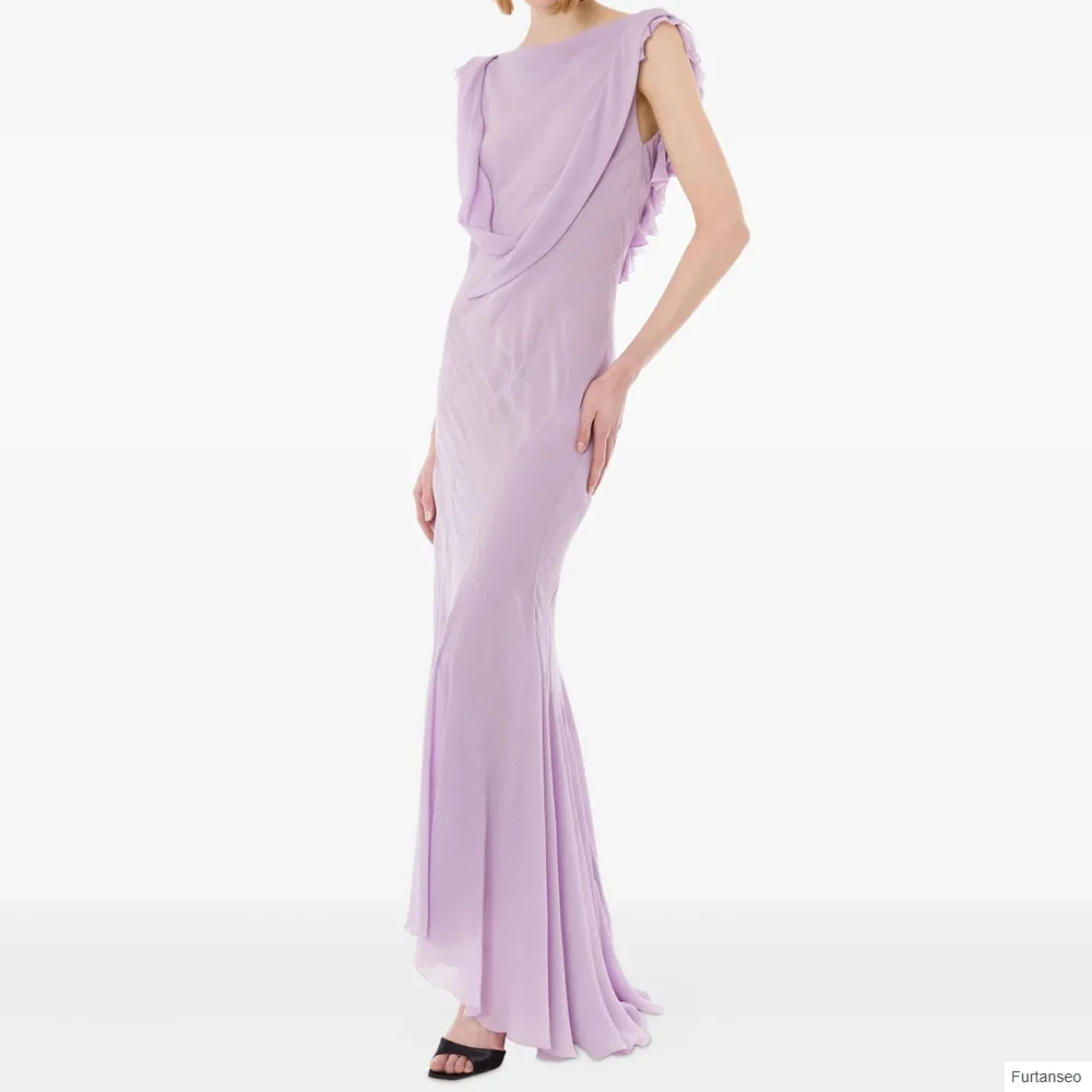 

Mermaid Women's Evening Dresses Floor-length Scoop-neck Sleeveless Prom Gown Fashion Ruched Draped Backless Customized Gowns