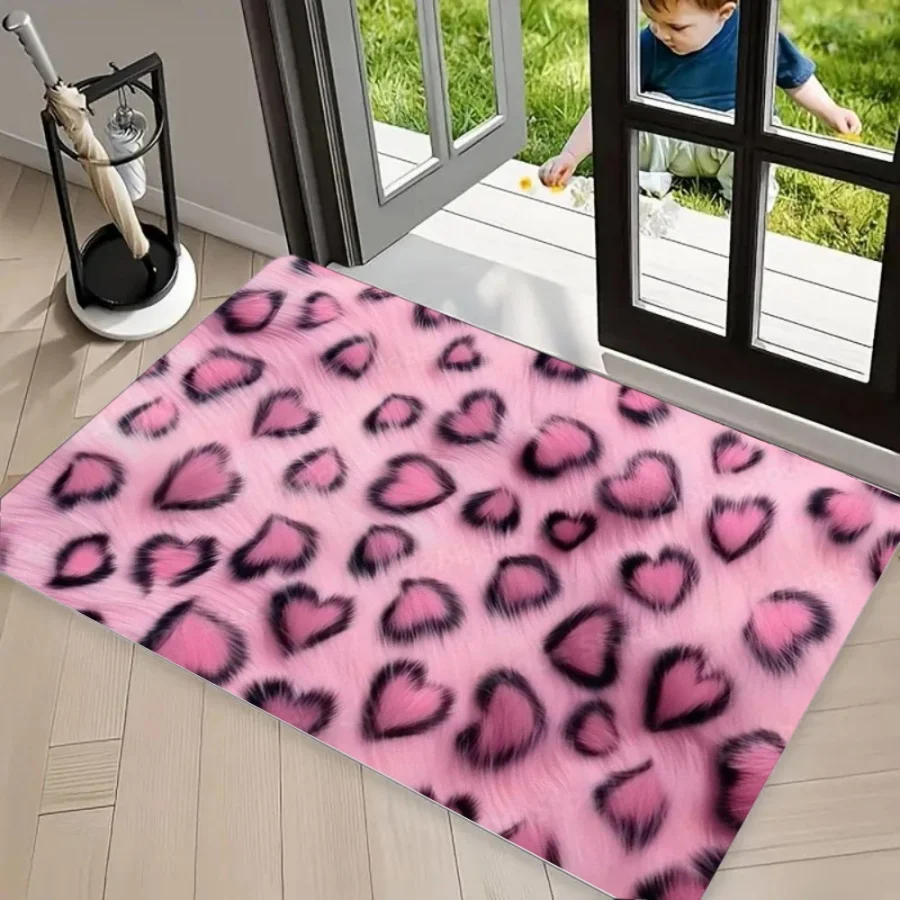 Pink Purple Leopard Glitter Print Area Rug Modern Patchwork Floor Mat Anti‑Slip Soft Carpet for Entrance Door Living Room Bedroo