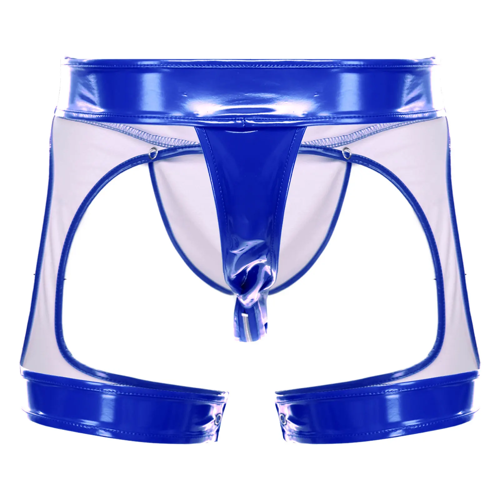 ملابس داخلية مثيرة للرجال بمؤخرة مفتوحة من اللاتكس مع أشرطة أرجل وحقيبة منتفخة مفتوحة وسحاب ملابس داخلية من الجلد الصناعي سراويل داخلية #4