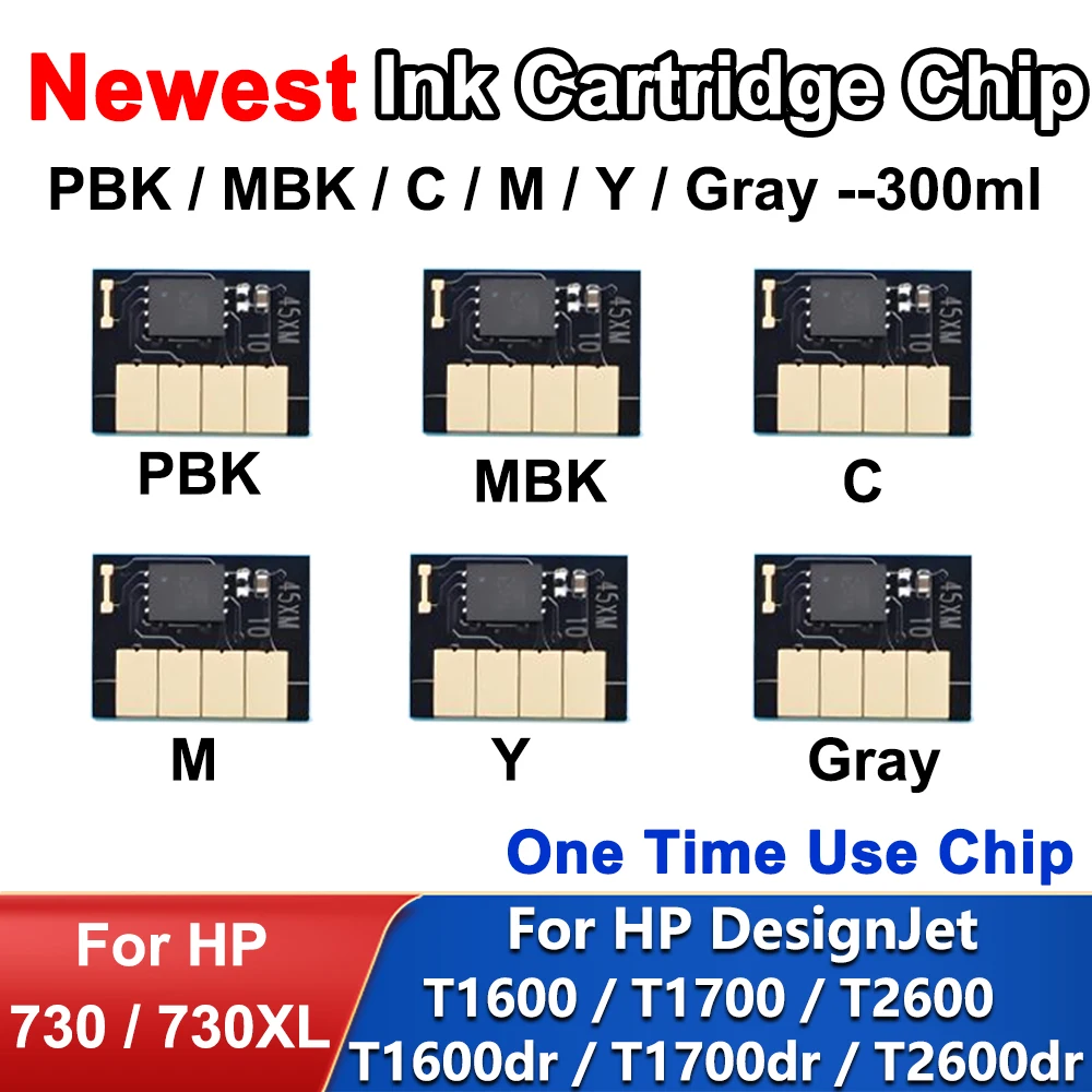 

300ML 6 Color New Upgrade Chip For HP730 730 Ink Cartridge For HP DesignJet T1600 T1600dr T1700 T1700dr T2600 T2600dr Printer