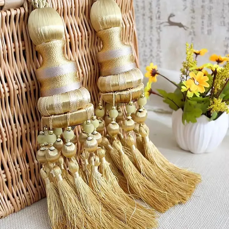 

2Pcs Polyester Tassel Curtain Tieback Handmade Hanging Ball Tassels Fringe Curtains Holder Buckle Rope Decor Room Accessories