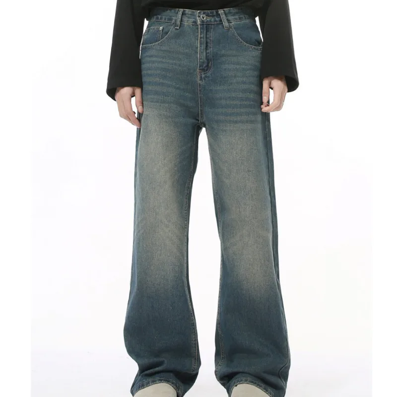 

Коллекция осенней мужской одежды 2025 года, новые ретро винтажные потертые прямые брюки, модные и удобные свободные повседневные джинсы