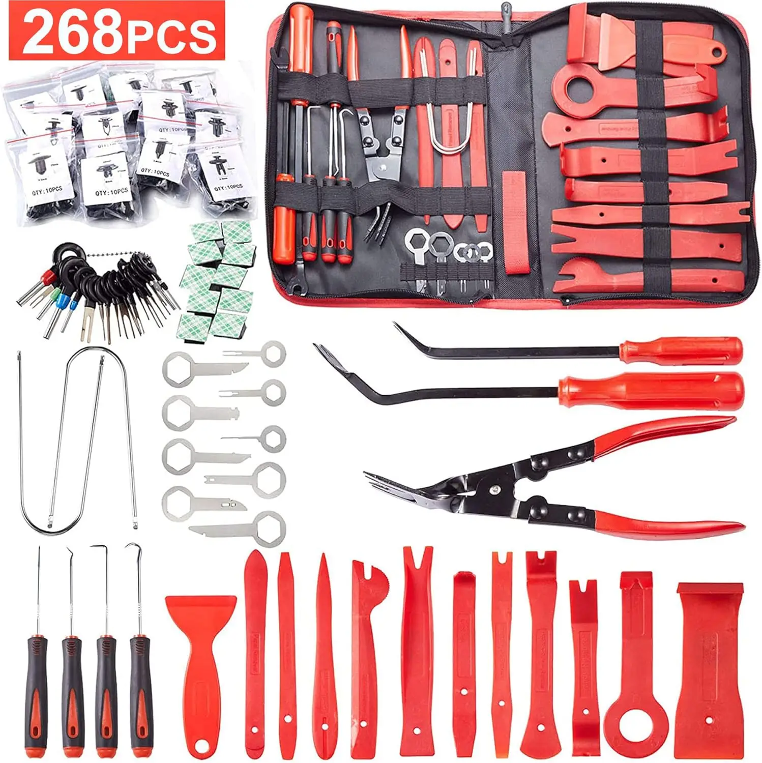 

268 Pcs Trim Removal Tool Kit, Car Pry Tool Set for Door Panel, Radio, Stereo, Auto Clip Pliers with Storage Bag