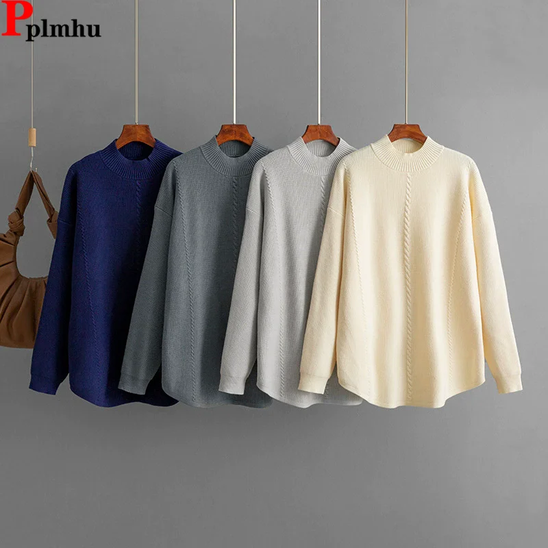 

Женский однотонный вязаный свитер, топы, корейский модный трикотаж, пуловер с длинными рукавами, Blusas, осень-зима, мягкая полуводолазка Sueter