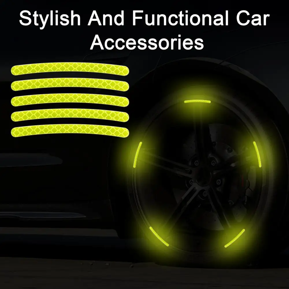 20PC Universal Wheel Hub Reflective Sticker Rainbow Fluorescence Luminous Stripe Tape Car Motorcycle Decals Night Driving Safety
