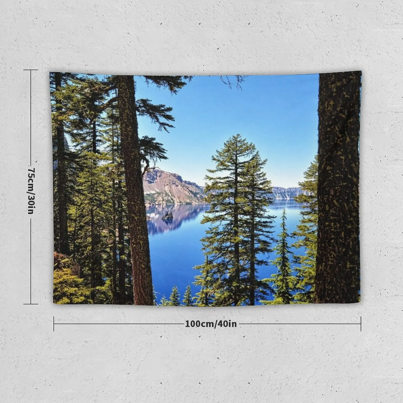 Forest Crater Lake Oregon PNW Travel Blue Lake Cascadia Trees - Digital Wall Art Tapestries Tapestry Mushroom Tapestry